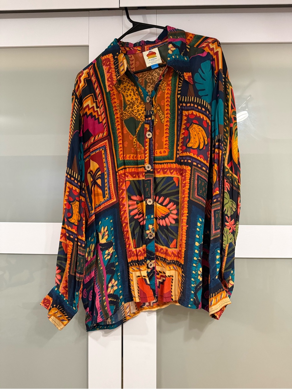 Farm Rio for Anthropologie Tropical Patchwork Button-Up Shirt - Multicolor